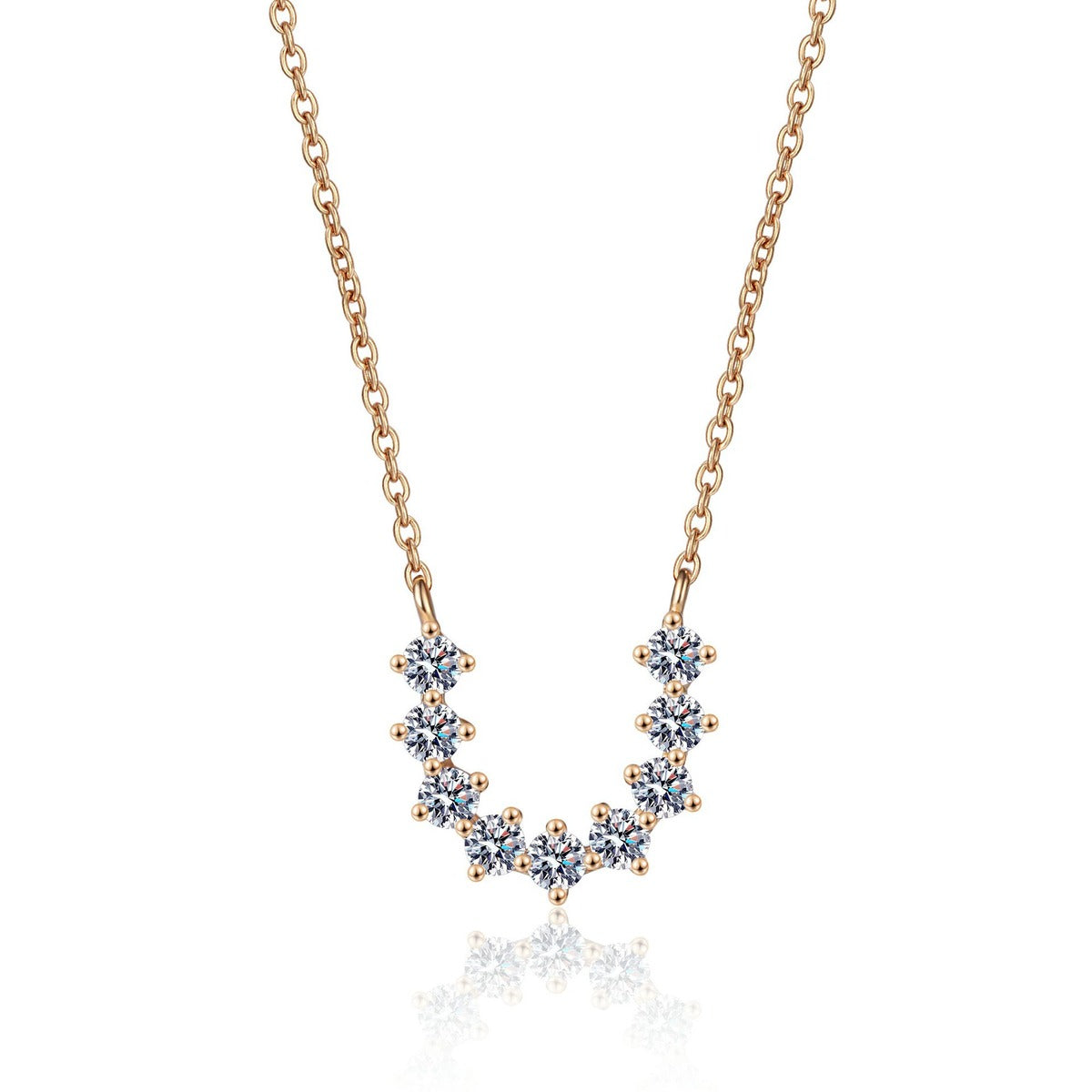 U-Shaped Moissanite Necklace in Champion Gold-Plated S925 sterling silver white background product photo showing U-shaped necklace with small round moissanite stations
