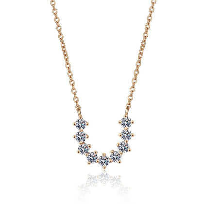 U-Shaped Moissanite Necklace in Champion Gold-Plated S925 sterling silver white background product photo showing U-shaped necklace with small round moissanite stations