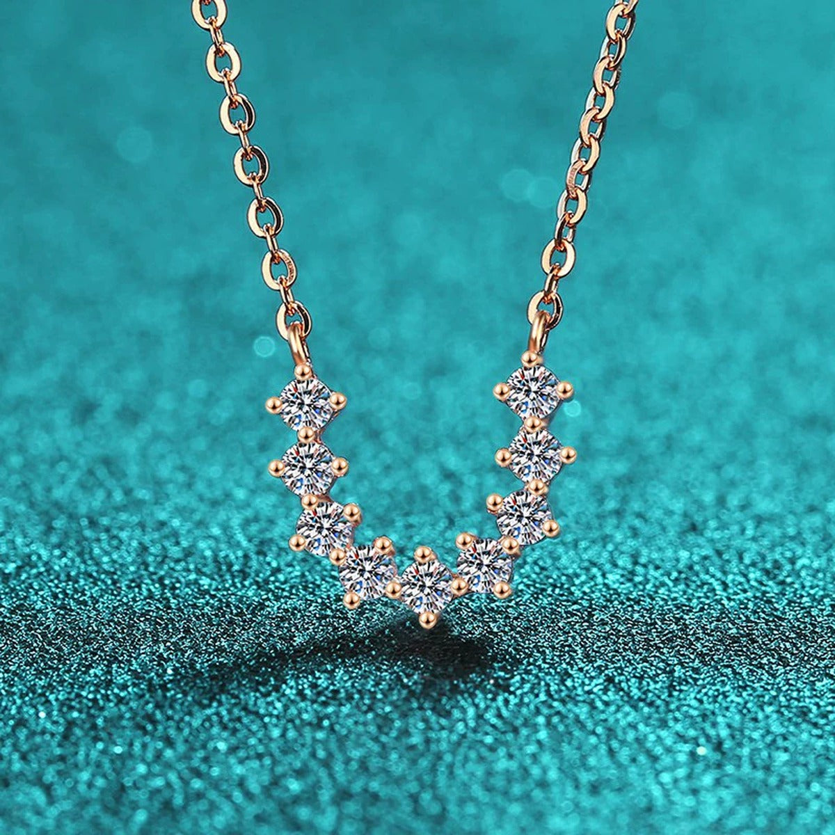 U-Shaped Moissanite Necklace in Champion Gold-Plated S925 sterling silver close-up product scene showing pendant setting