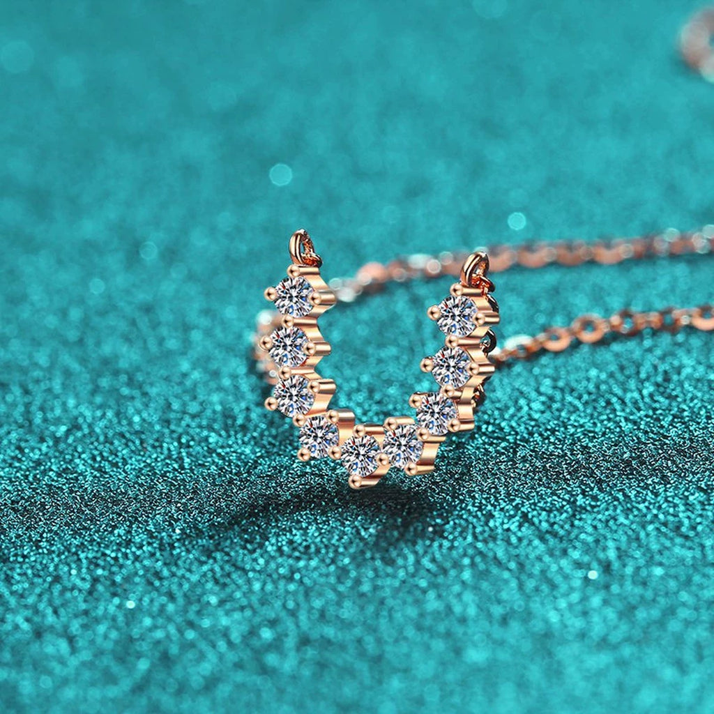 U-Shaped Moissanite Necklace in Champion Gold-Plated S925 sterling silver display scene showing chain and stone layout