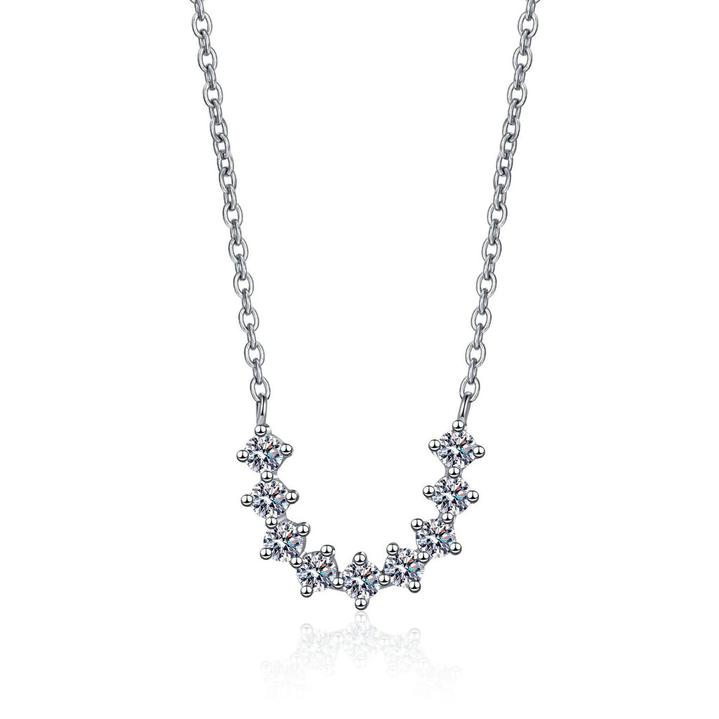 U-Shaped Moissanite Necklace in Rhodium-Plated S925 sterling silver white background product photo showing U-shaped necklace with small round moissanite stations