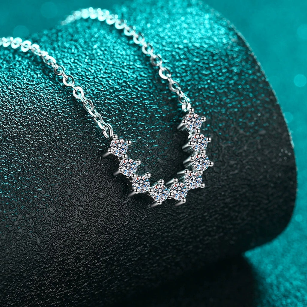 U-Shaped Moissanite Necklace in Rhodium-Plated S925 sterling silver angled product detail view