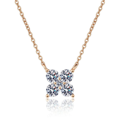 Clover Round Moissanite Necklace in Champion Gold-Plated S925 sterling silver white background product photo showing clover pendant with round moissanite stones in champion gold plating