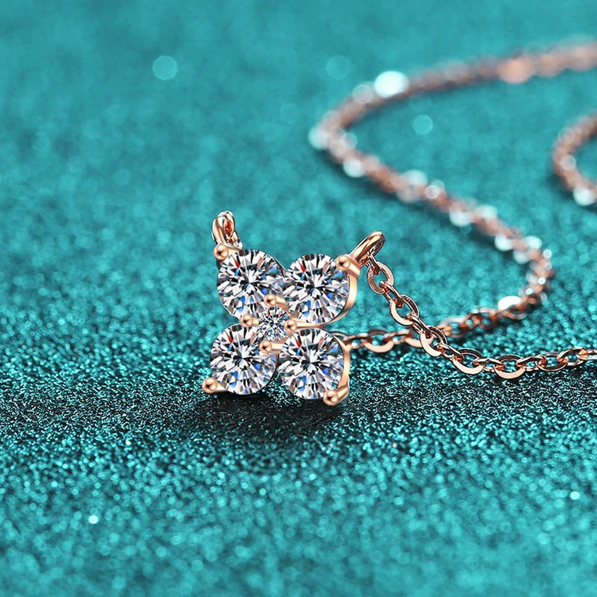 Clover Round Moissanite Necklace in Champion Gold-Plated S925 sterling silver close-up product scene showing pendant setting