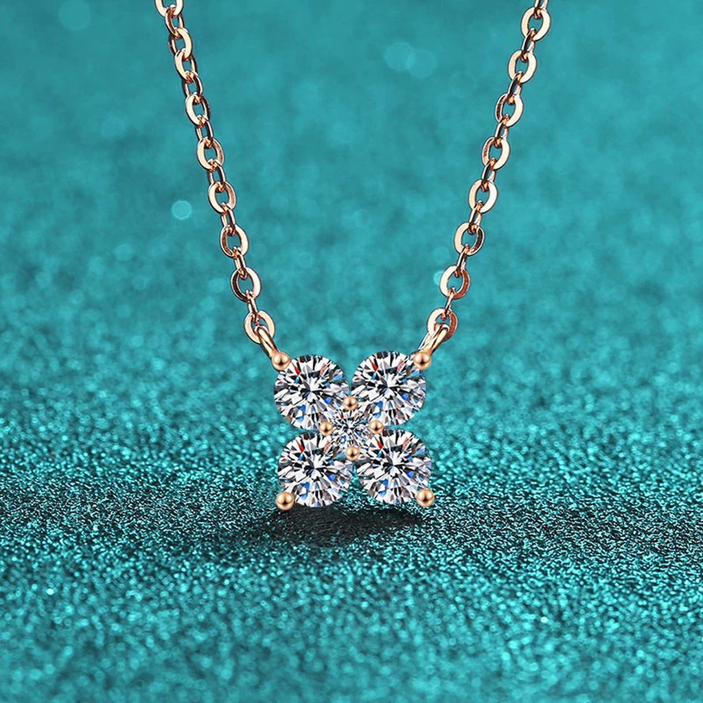 Clover Round Moissanite Necklace in Champion Gold-Plated S925 sterling silver angled product detail view