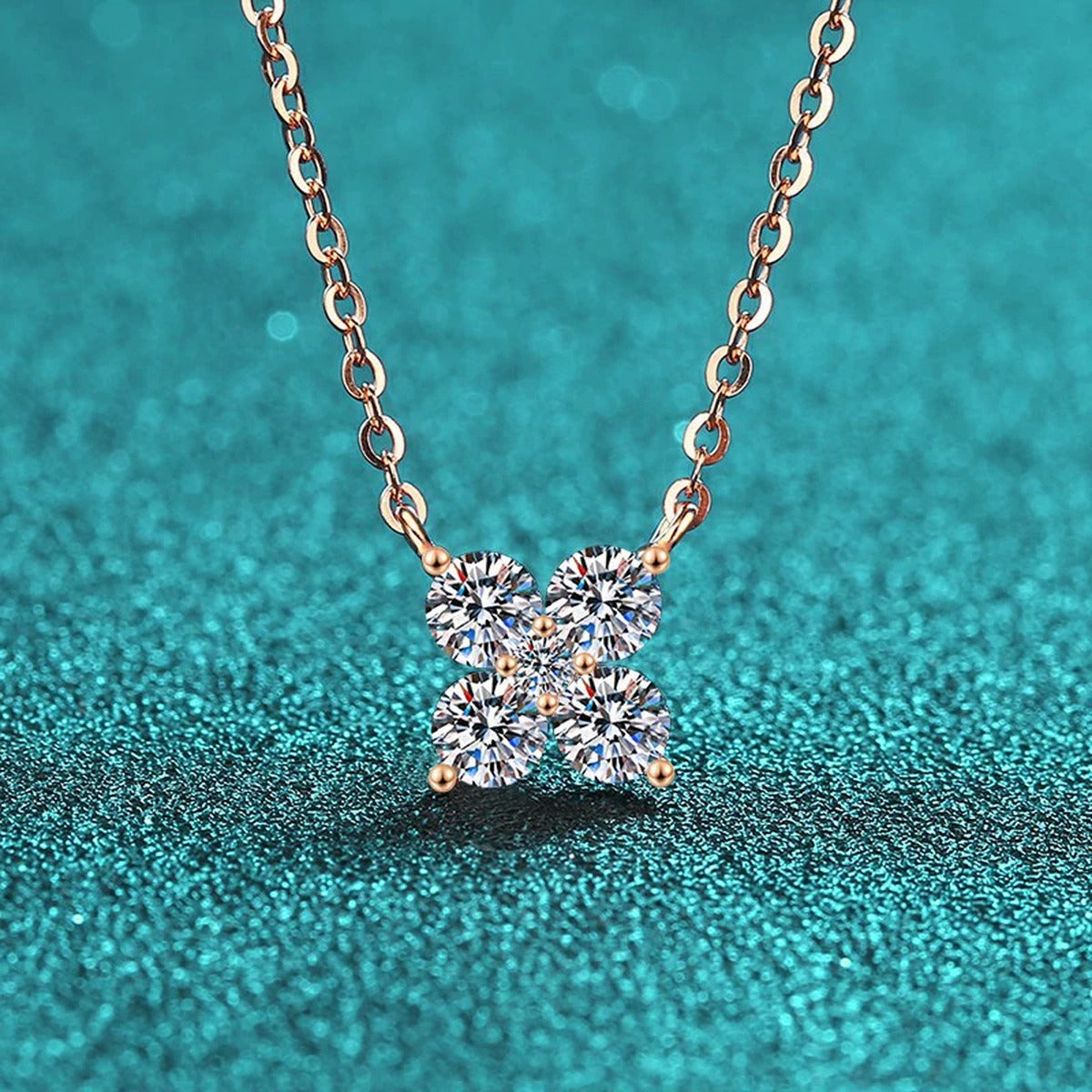 Clover Round Moissanite Necklace in Champion Gold-Plated S925 sterling silver angled product detail view