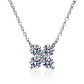 Clover Round Moissanite Necklace in Rhodium-Plated S925 sterling silver white background product photo showing clover pendant with round moissanite stones in rhodium plating