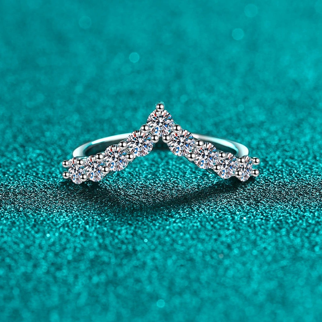 Chevron Moissanite Stackable Ring product view showing moissanite setting and metal finish