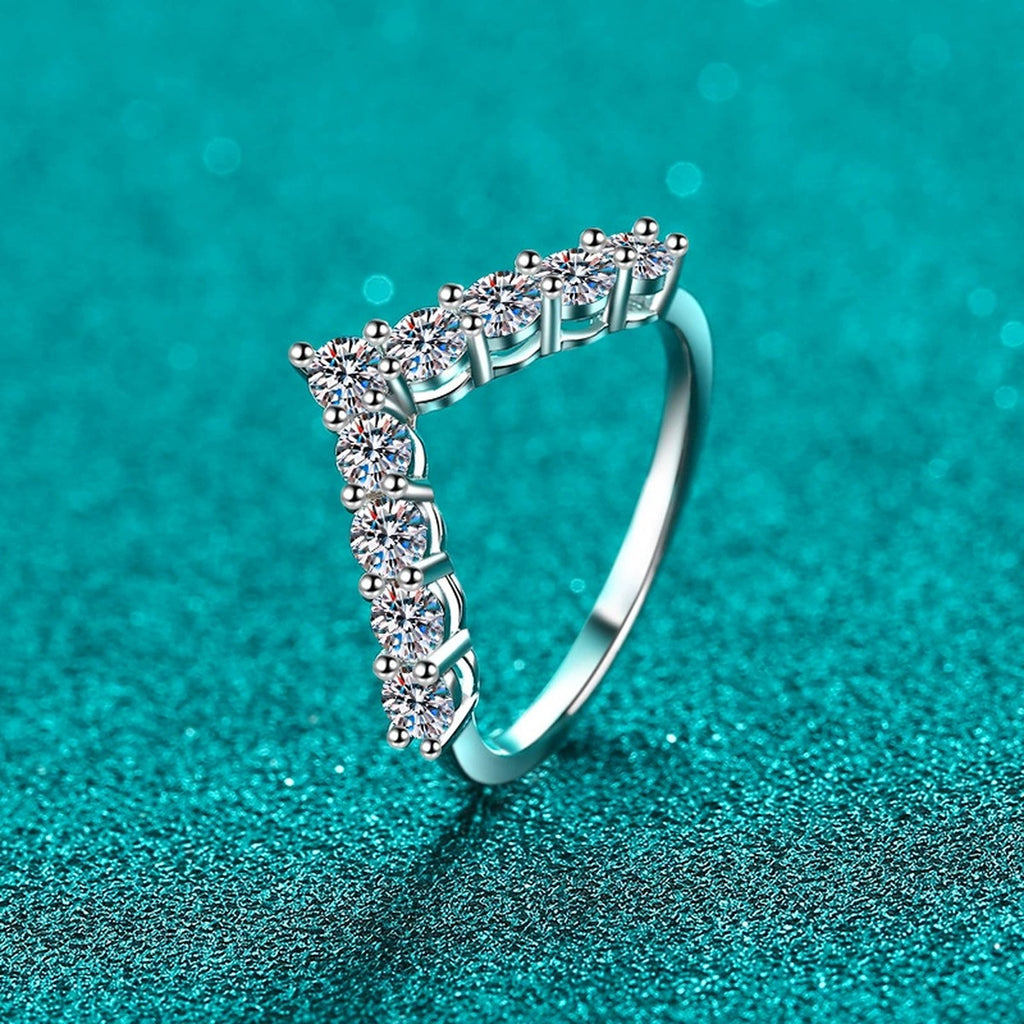 Chevron Moissanite Stackable Ring product view showing moissanite setting and metal finish