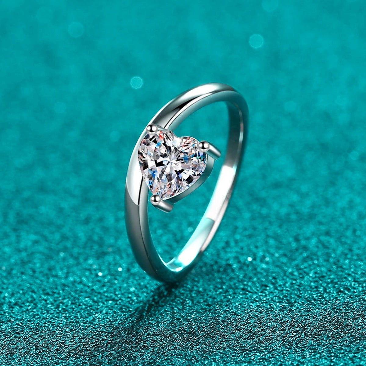 Heart Cut Moissanite Side Stone Engagement Ring product view showing moissanite setting and metal finish