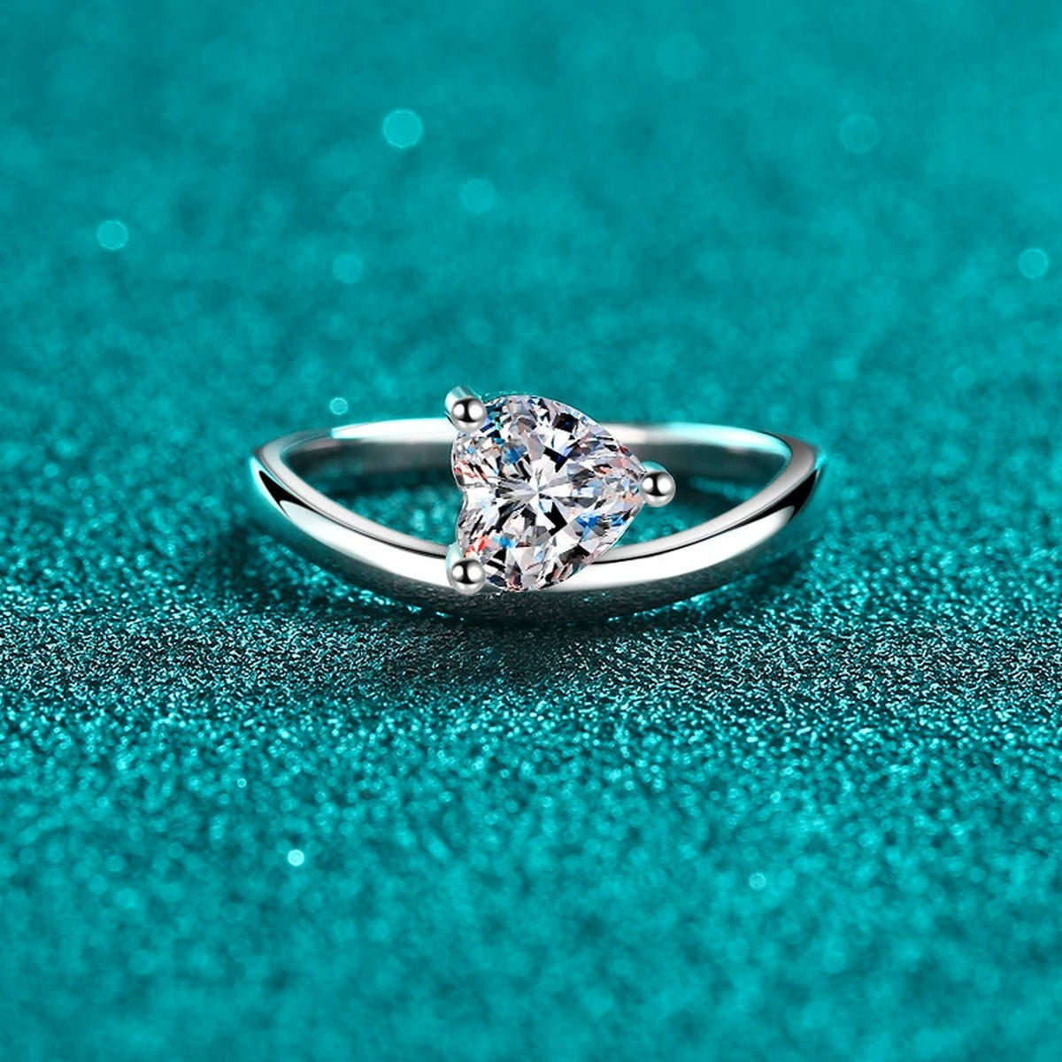 Heart Cut Moissanite Side Stone Engagement Ring product view showing moissanite setting and metal finish