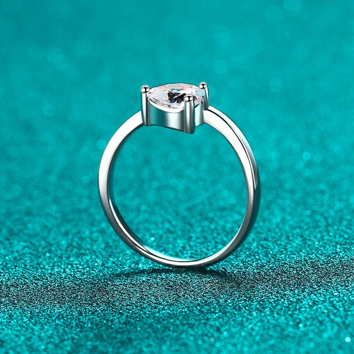 Heart Cut Moissanite Side Stone Engagement Ring product view showing moissanite setting and metal finish