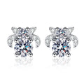 Floral Moissanite Stud Earrings with CZ in Rhodium-Plated S925 sterling silver white background product photo showing the pair, stone shape, and stud earrings silhouette