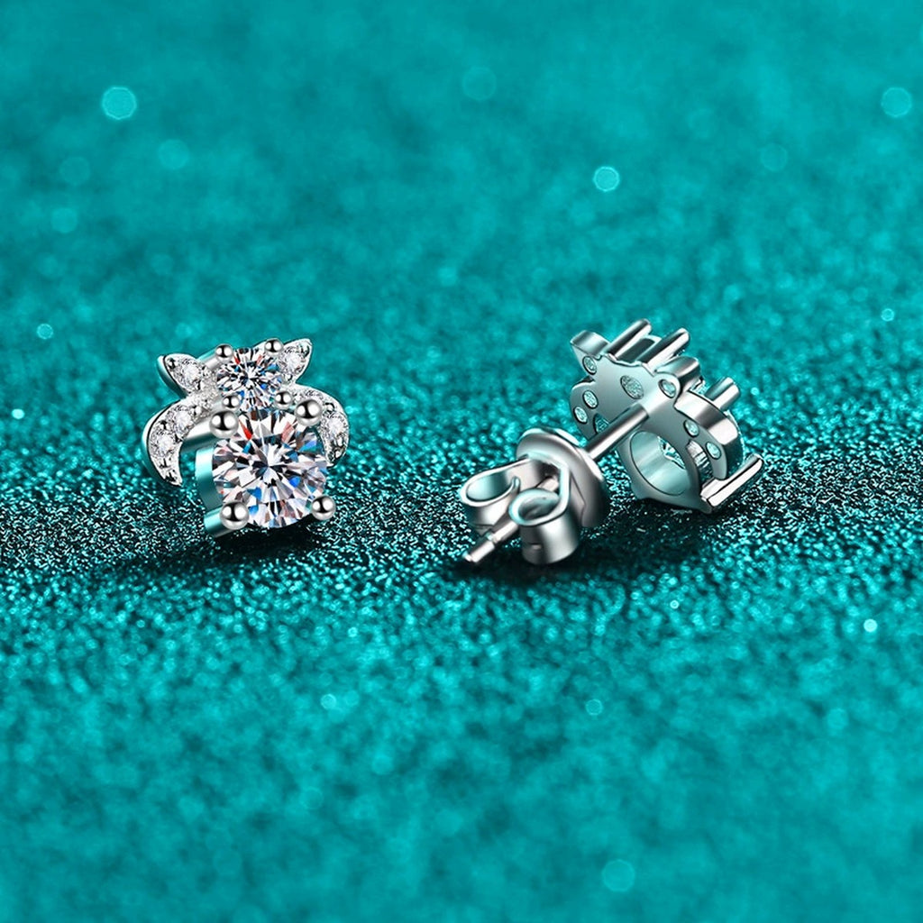 Floral Moissanite Stud Earrings with CZ in Rhodium-Plated S925 sterling silver product scene view showing front sparkle