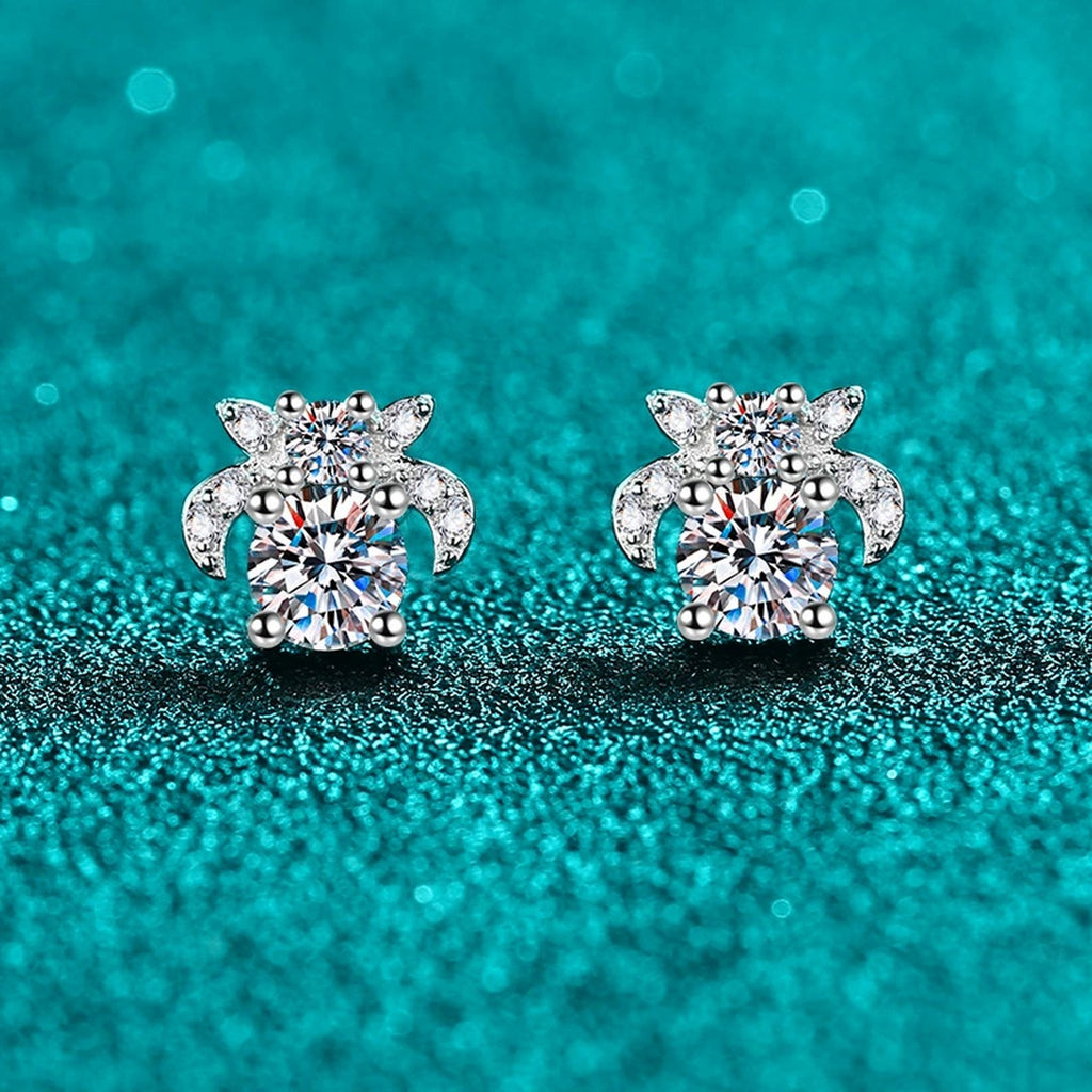 Floral Moissanite Stud Earrings with CZ in Rhodium-Plated S925 sterling silver product scene view showing side profile