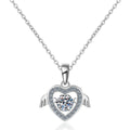 Heart Wing Moissanite Pendant Necklace with CZ in Rhodium-Plated S925 sterling silver on white background showing pendant shape and round moissanite