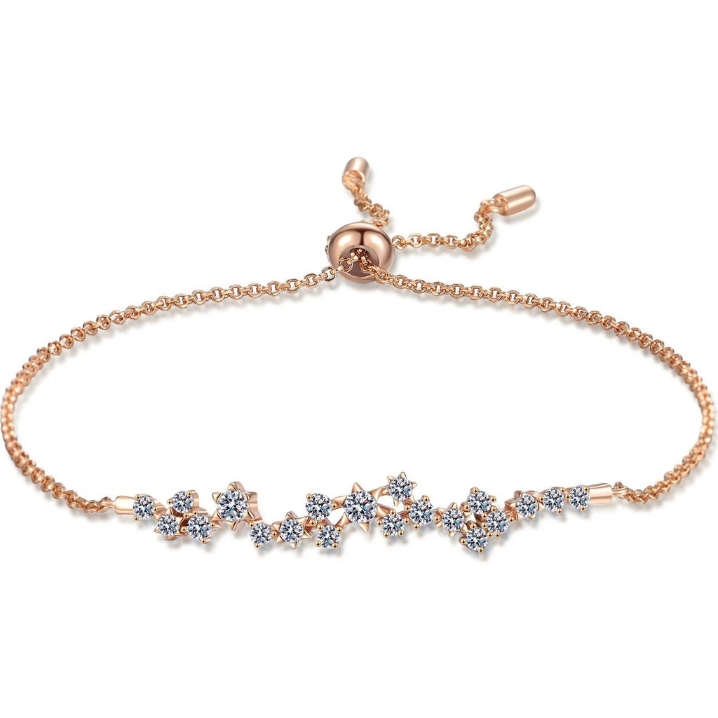 Star Moissanite Chain Bracelet in Champion Gold-Plated S925 sterling silver white background product photo showing bracelet shape and moissanite setting
