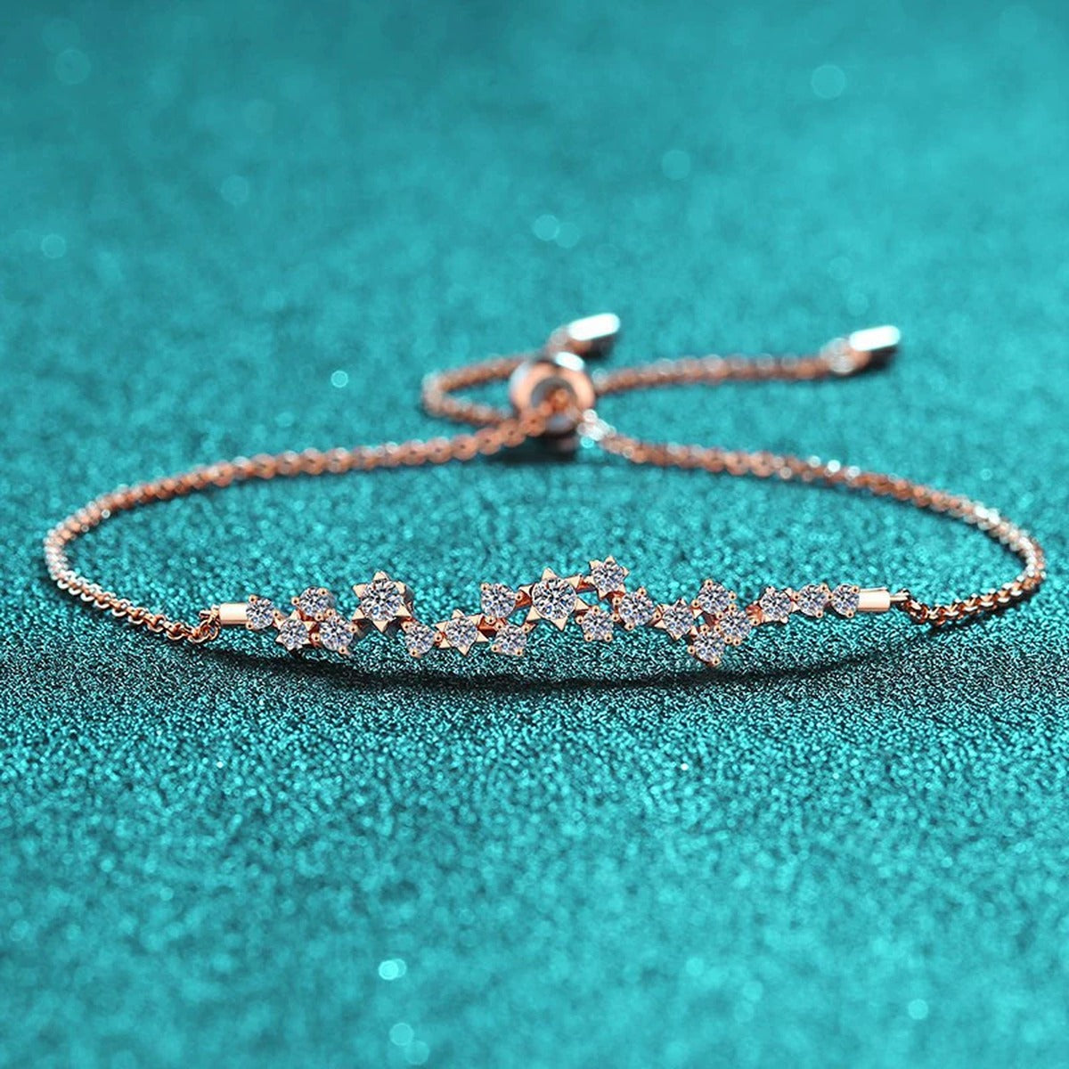 Star Moissanite Chain Bracelet in Champion Gold-Plated S925 sterling silver angled product display showing bracelet silhouette
