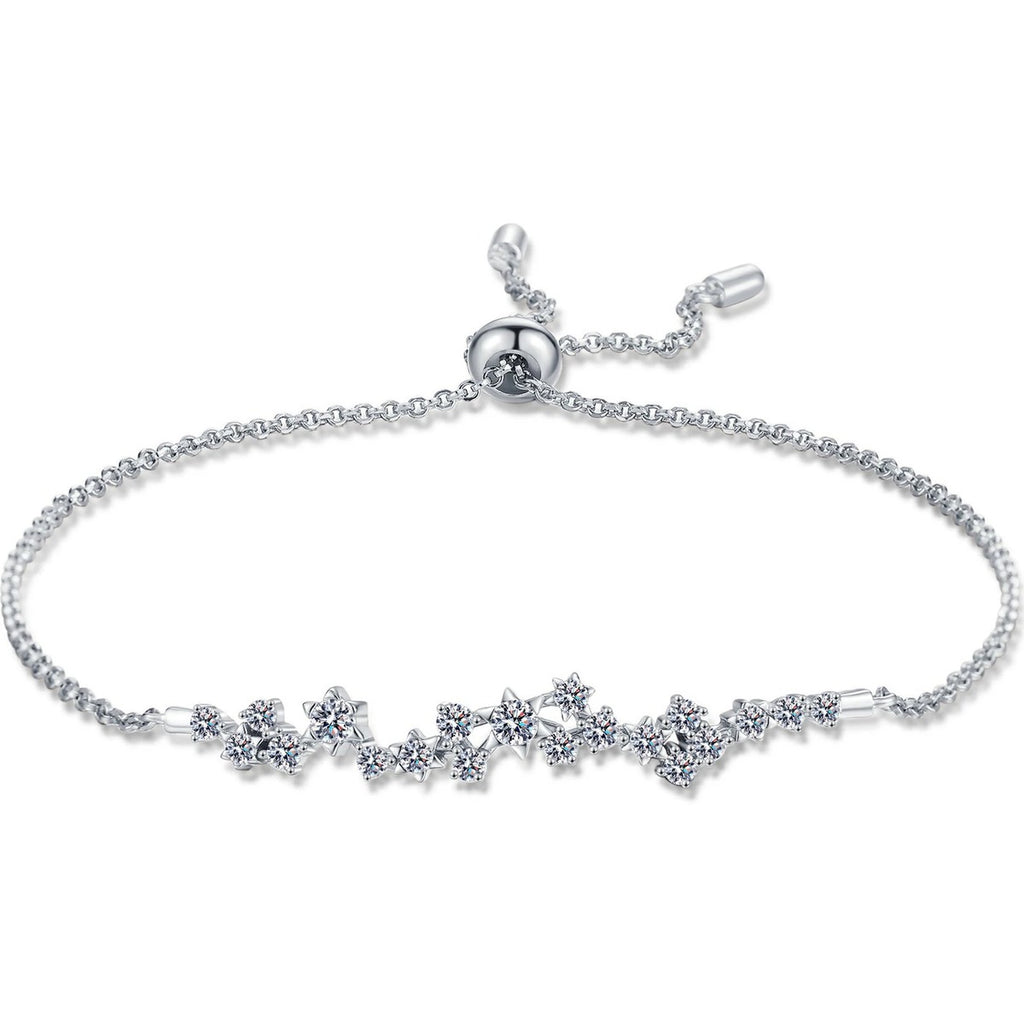 Star Moissanite Chain Bracelet in Rhodium-Plated S925 sterling silver white background product photo showing bracelet shape and moissanite setting