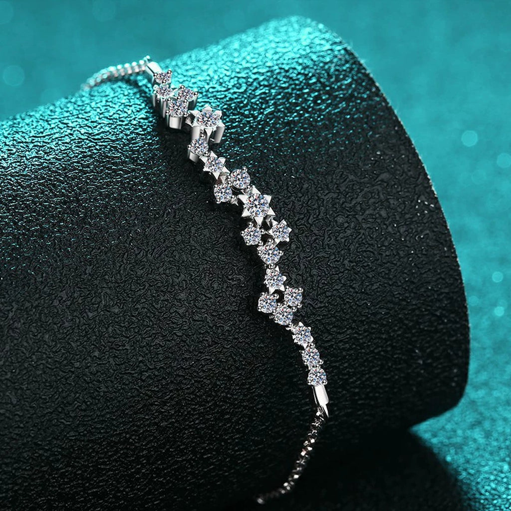 Star Moissanite Chain Bracelet in Rhodium-Plated S925 sterling silver styled product scene showing stone sparkle and chain detail
