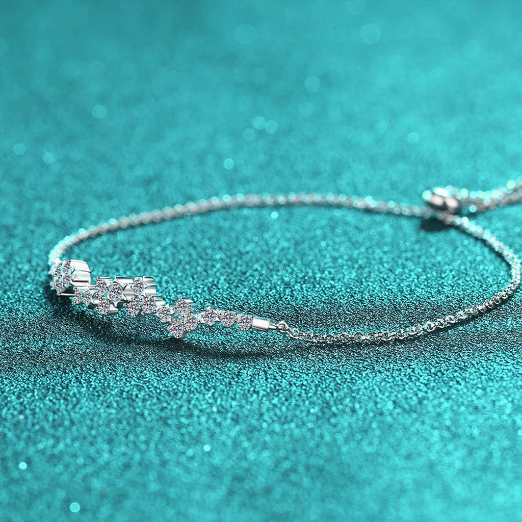 Star Moissanite Chain Bracelet in Rhodium-Plated S925 sterling silver angled product display showing bracelet silhouette