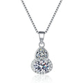 Heart and Oval Moissanite Pendant Necklace with CZ in Rhodium-Plated S925 sterling silver white background product photo showing stacked heart and oval moissanite pendant with CZ accents