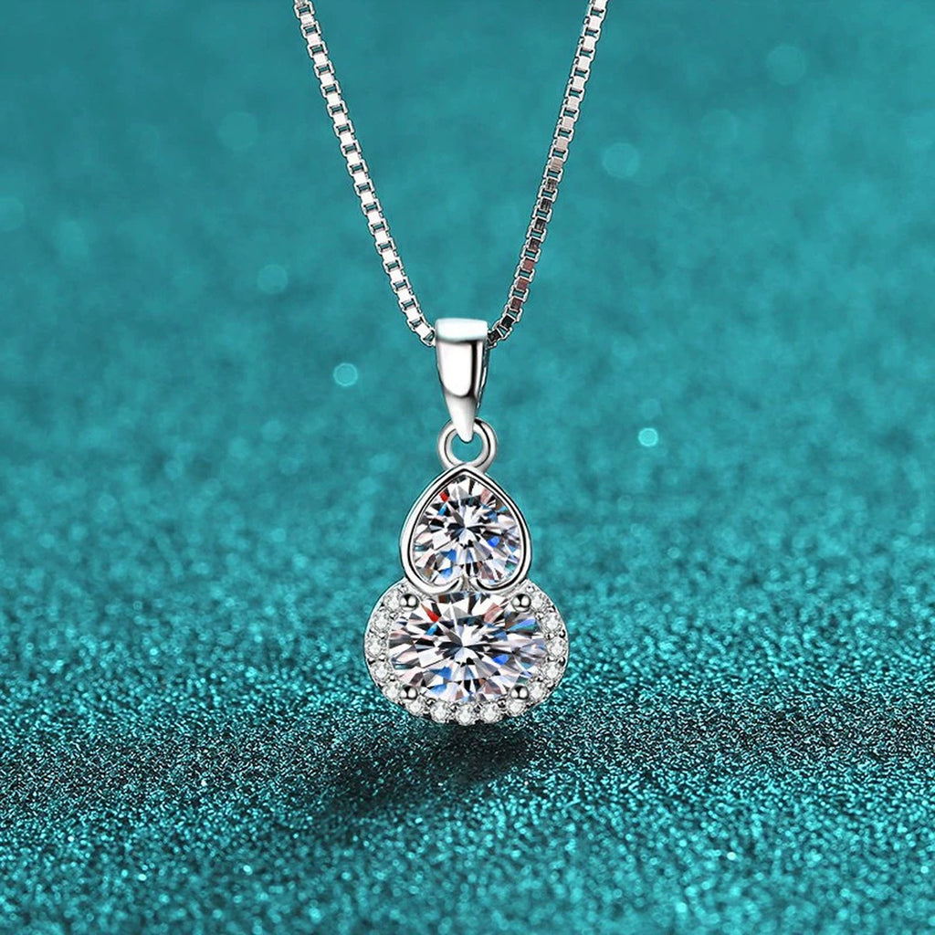Heart and Oval Moissanite Pendant Necklace with CZ in Rhodium-Plated S925 sterling silver close-up product scene showing pendant setting