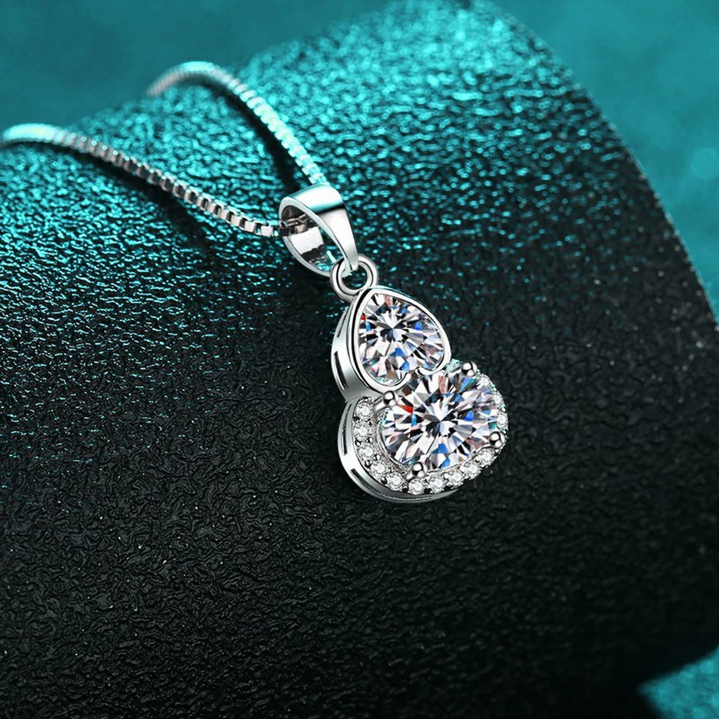 Heart and Oval Moissanite Pendant Necklace with CZ in Rhodium-Plated S925 sterling silver angled product detail view