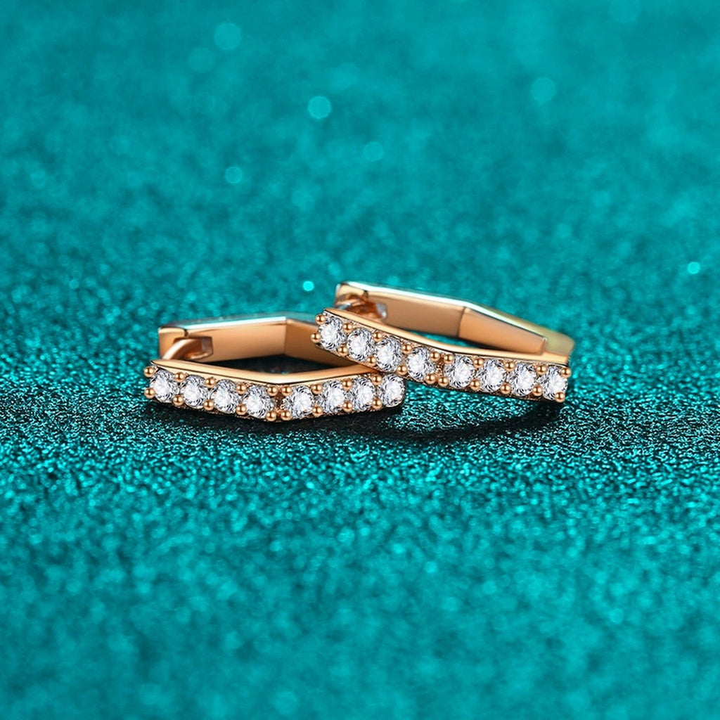 Hexagon Moissanite Hoop Earrings in Champion Gold-Plated S925 sterling silver product scene view showing front sparkle