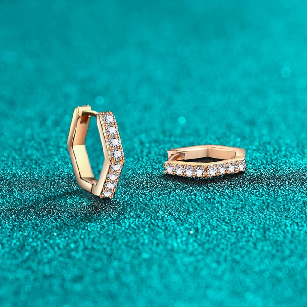 Hexagon Moissanite Hoop Earrings in Champion Gold-Plated S925 sterling silver product scene view showing side profile