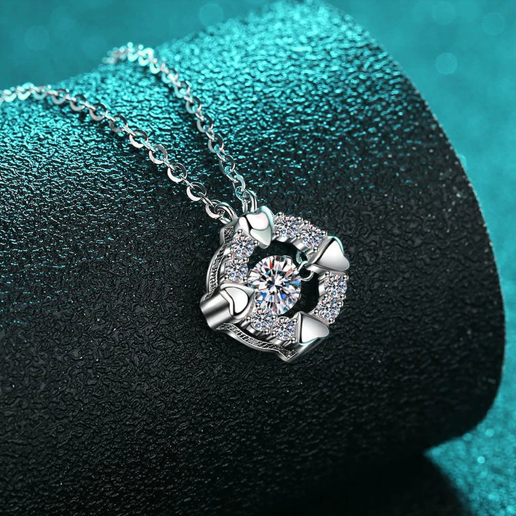 Heart Halo Moissanite Pendant Necklace with CZ in Rhodium-Plated S925 sterling silver close-up product scene showing pendant setting