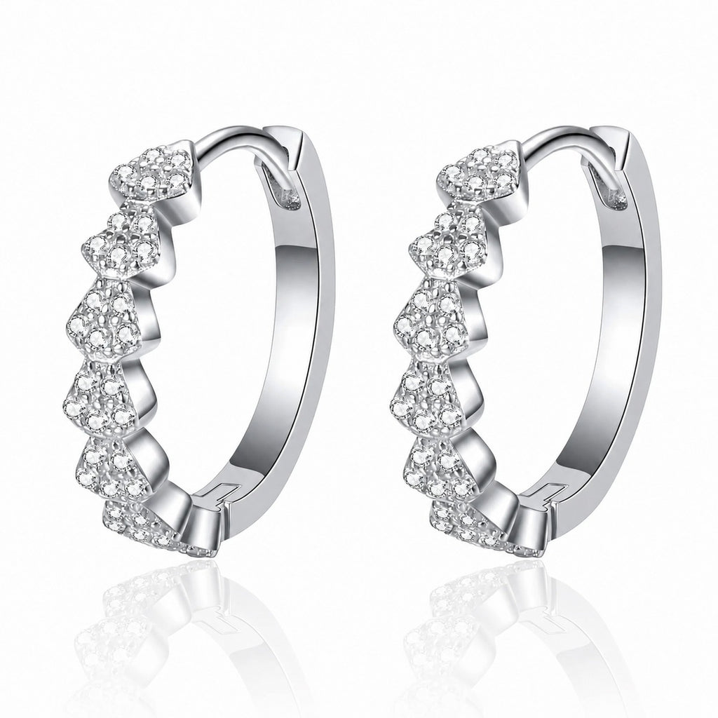 Cluster Moissanite Hoop Earrings in Rhodium-Plated S925 sterling silver white background product photo showing the pair, stone shape, and hoop earrings silhouette