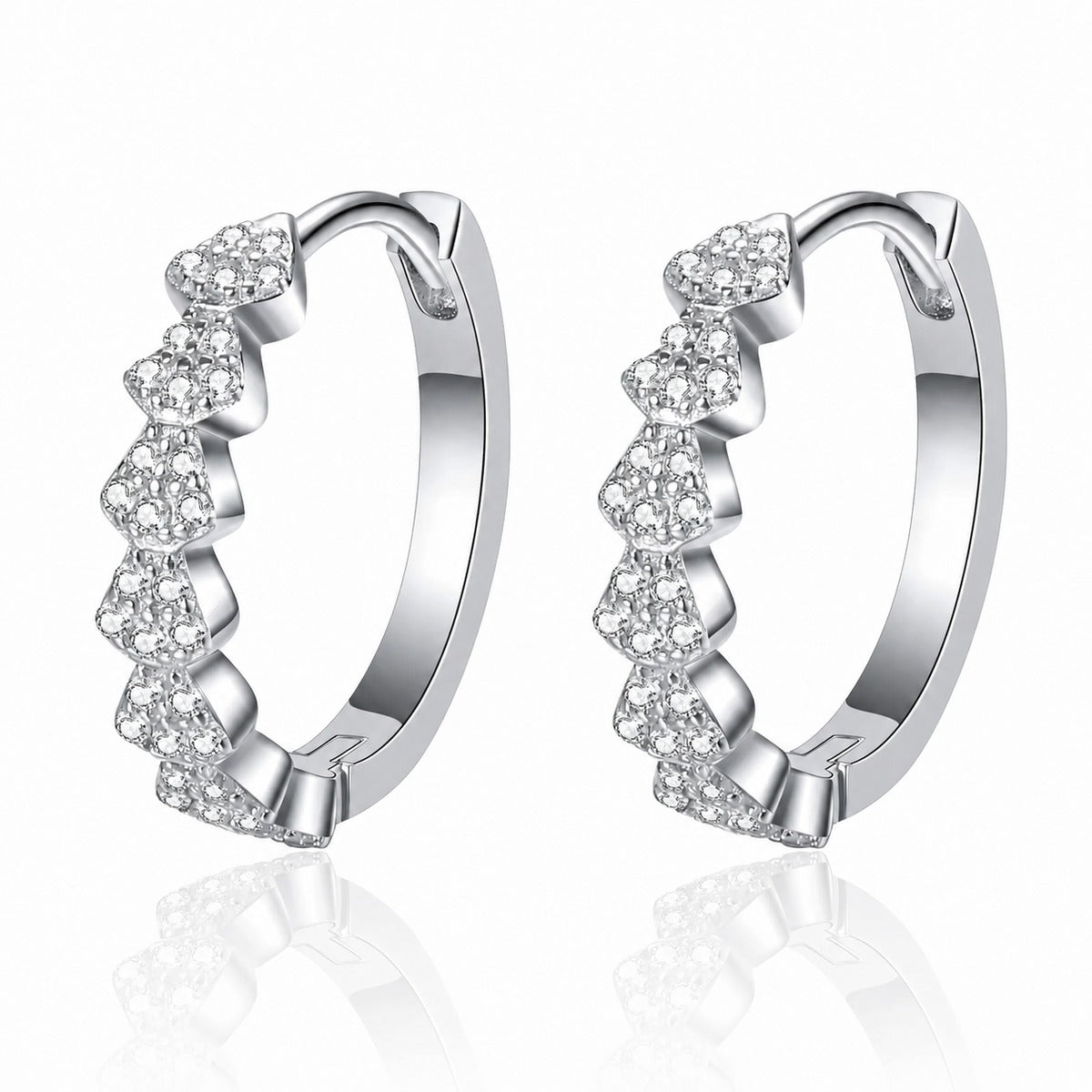Cluster Moissanite Hoop Earrings in Rhodium-Plated S925 sterling silver white background product photo showing the pair, stone shape, and hoop earrings silhouette