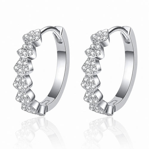 Cluster Moissanite Hoop Earrings in Rhodium-Plated S925 sterling silver white background product photo showing the pair, stone shape, and hoop earrings silhouette