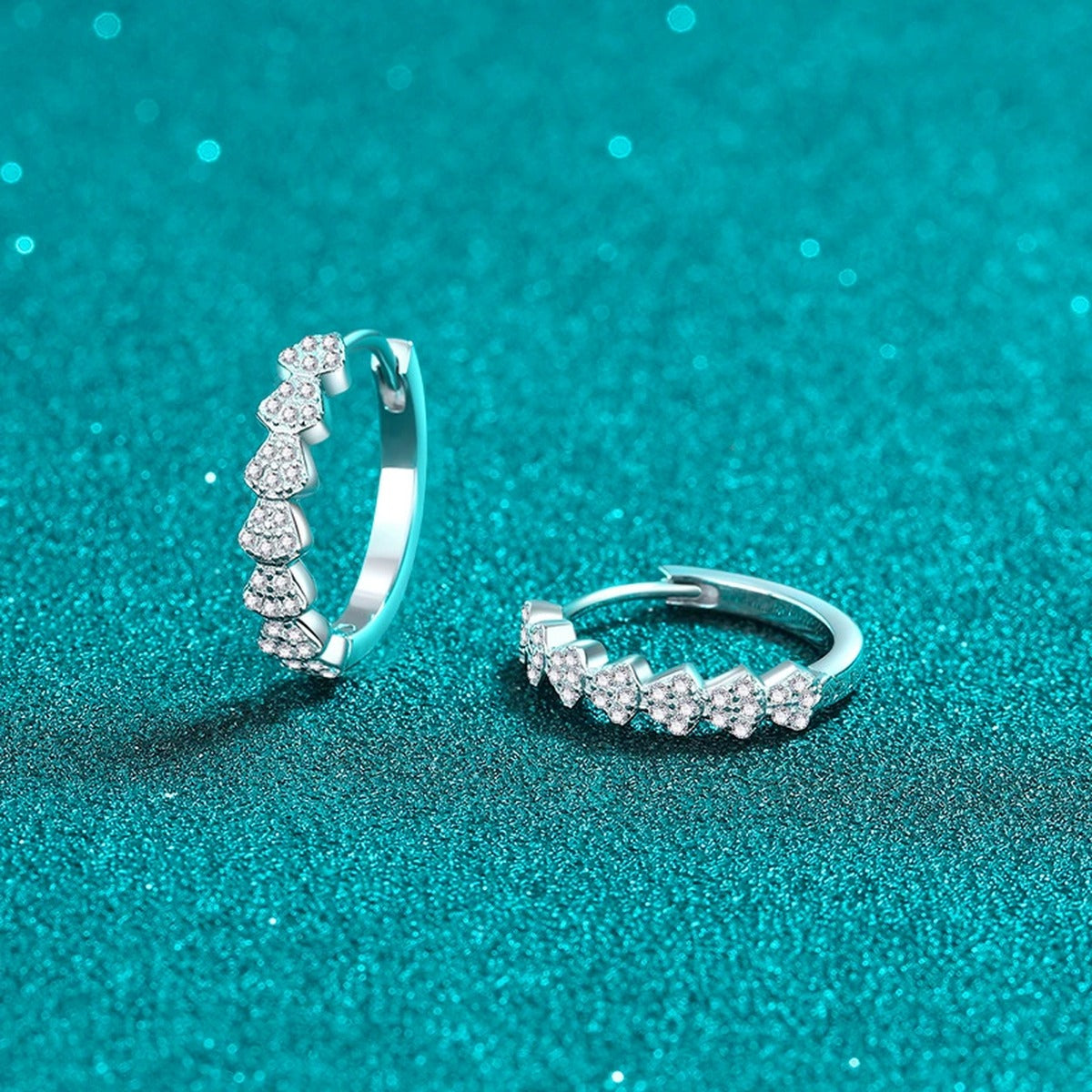 Cluster Moissanite Hoop Earrings in Rhodium-Plated S925 sterling silver product scene view showing front sparkle