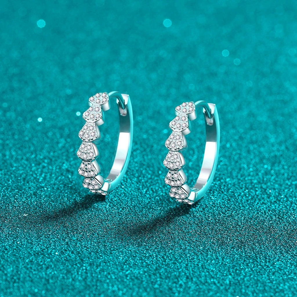 Cluster Moissanite Hoop Earrings in Rhodium-Plated S925 sterling silver product scene view showing angled setting detail