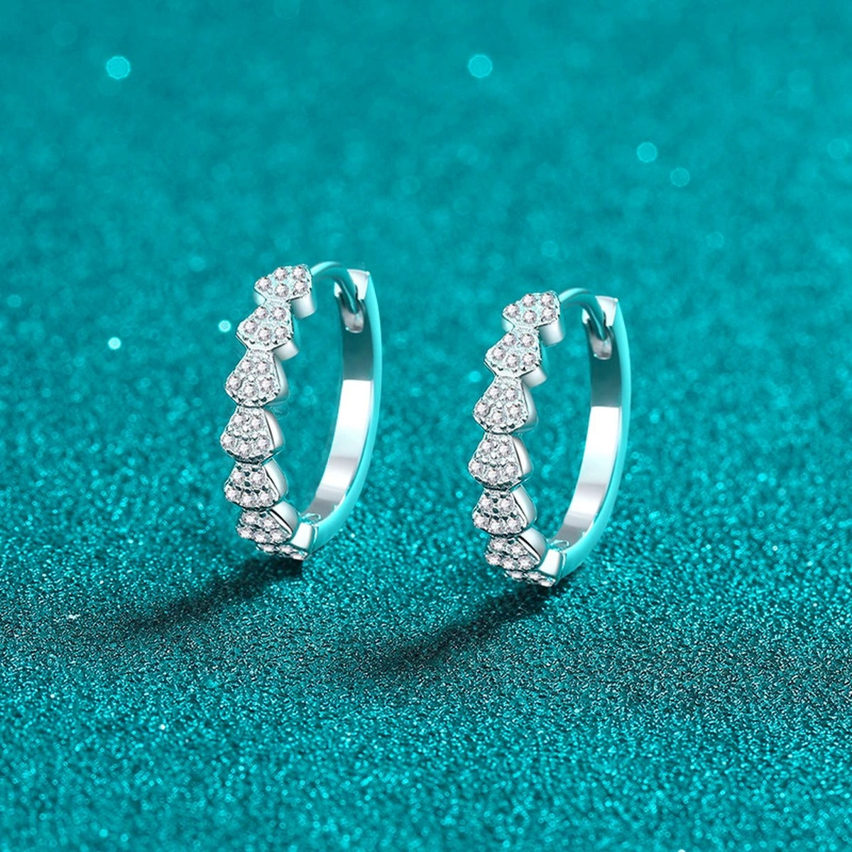 Cluster Moissanite Hoop Earrings in Rhodium-Plated S925 sterling silver product scene view showing angled setting detail