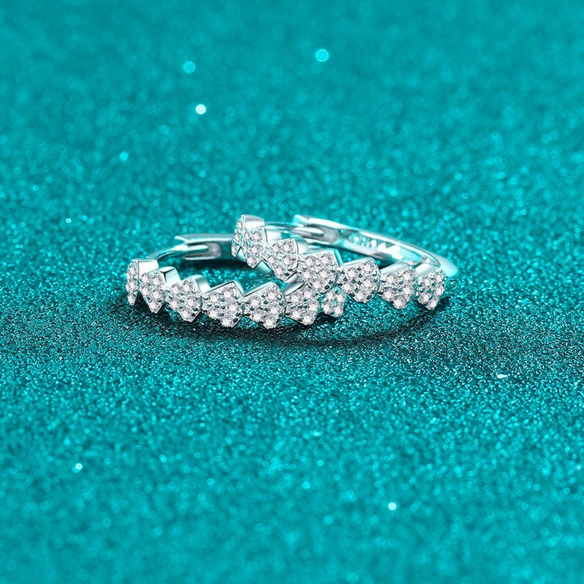 Cluster Moissanite Hoop Earrings in Rhodium-Plated S925 sterling silver product scene view showing side profile
