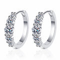 Cluster Moissanite Hoop Earrings in Rhodium-Plated S925 sterling silver white background product photo showing the pair, stone shape, and hoop earrings silhouette