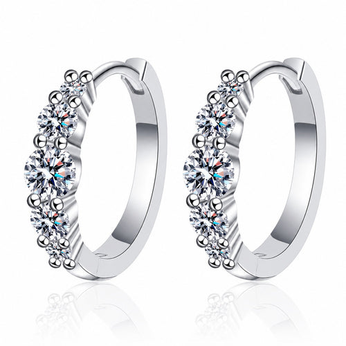 Cluster Moissanite Hoop Earrings in Rhodium-Plated S925 sterling silver white background product photo showing the pair, stone shape, and hoop earrings silhouette