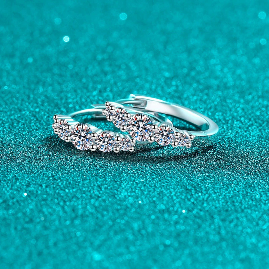 Cluster Moissanite Hoop Earrings in Rhodium-Plated S925 sterling silver product scene view showing front sparkle
