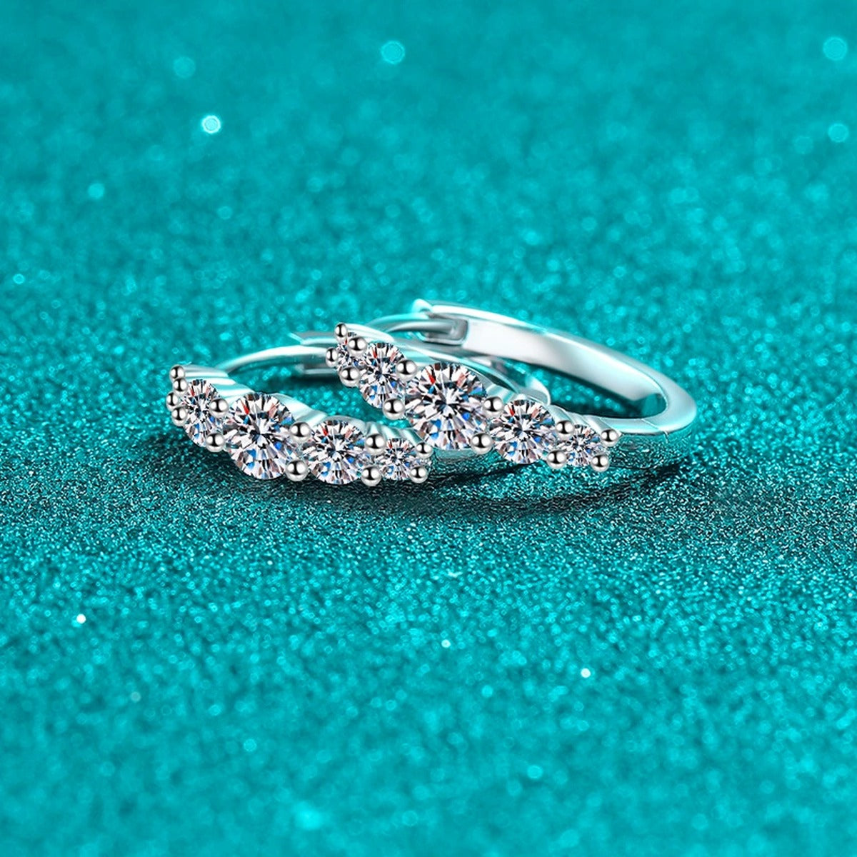 Cluster Moissanite Hoop Earrings in Rhodium-Plated S925 sterling silver product scene view showing front sparkle