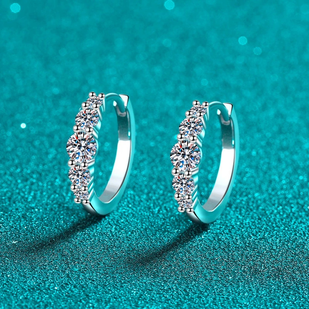 Cluster Moissanite Hoop Earrings in Rhodium-Plated S925 sterling silver product scene view showing angled setting detail