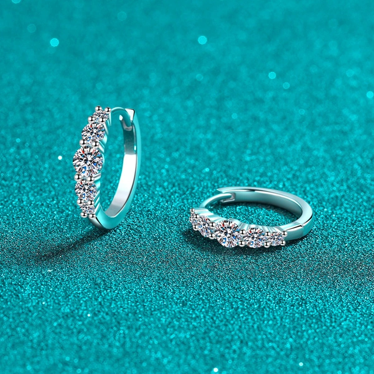 Cluster Moissanite Hoop Earrings in Rhodium-Plated S925 sterling silver product scene view showing side profile