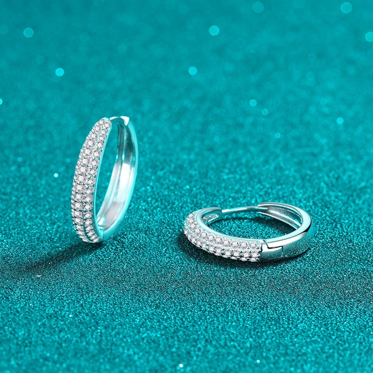 Slim Pave Moissanite Hoop Earrings in Rhodium-Plated S925 sterling silver product scene view showing side profile