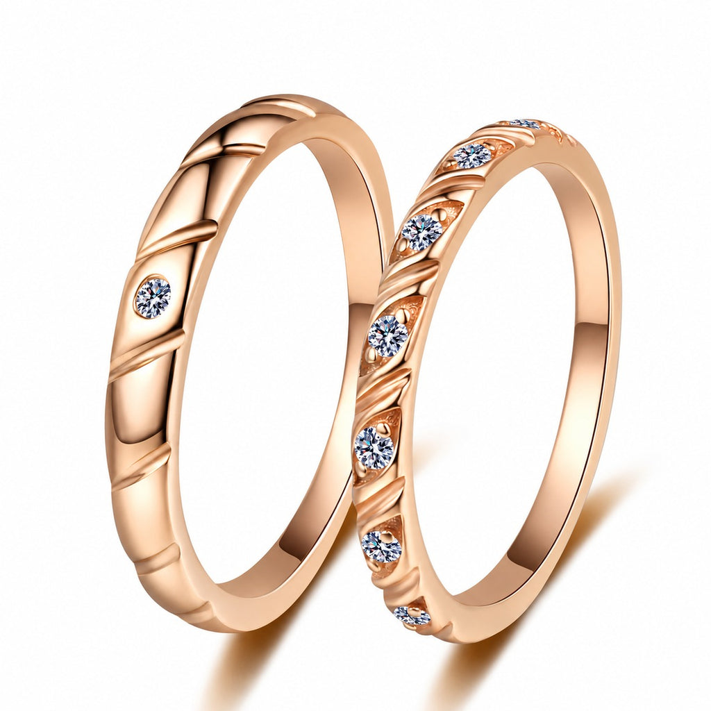 Couples Moissanite Promise Ring Set in champagne gold-plated S925 sterling silver on clean white background