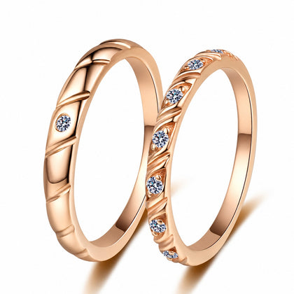 Couples Moissanite Promise Ring Set in champagne gold-plated S925 sterling silver on clean white background