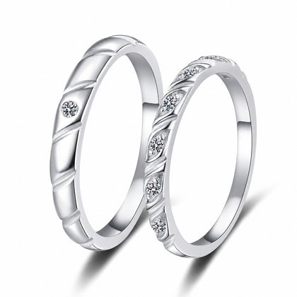 Couples Moissanite Promise Ring Set in rhodium-plated S925 sterling silver on clean white background
