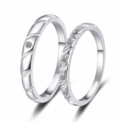 Couples Moissanite Promise Ring Set in rhodium-plated S925 sterling silver on clean white background