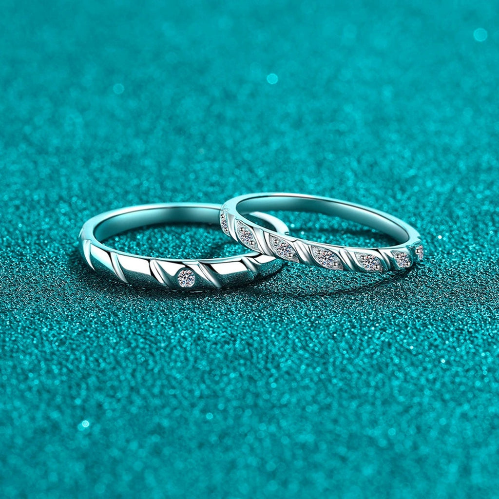 Couples Moissanite Promise Ring Set product view showing moissanite setting and metal finish